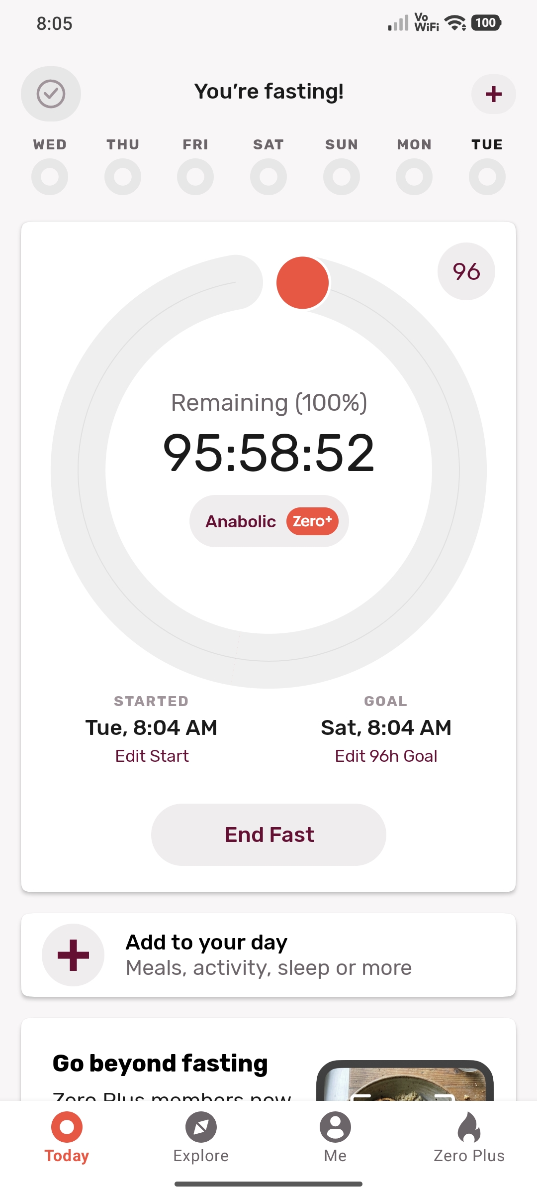 Start of fast with zero app.